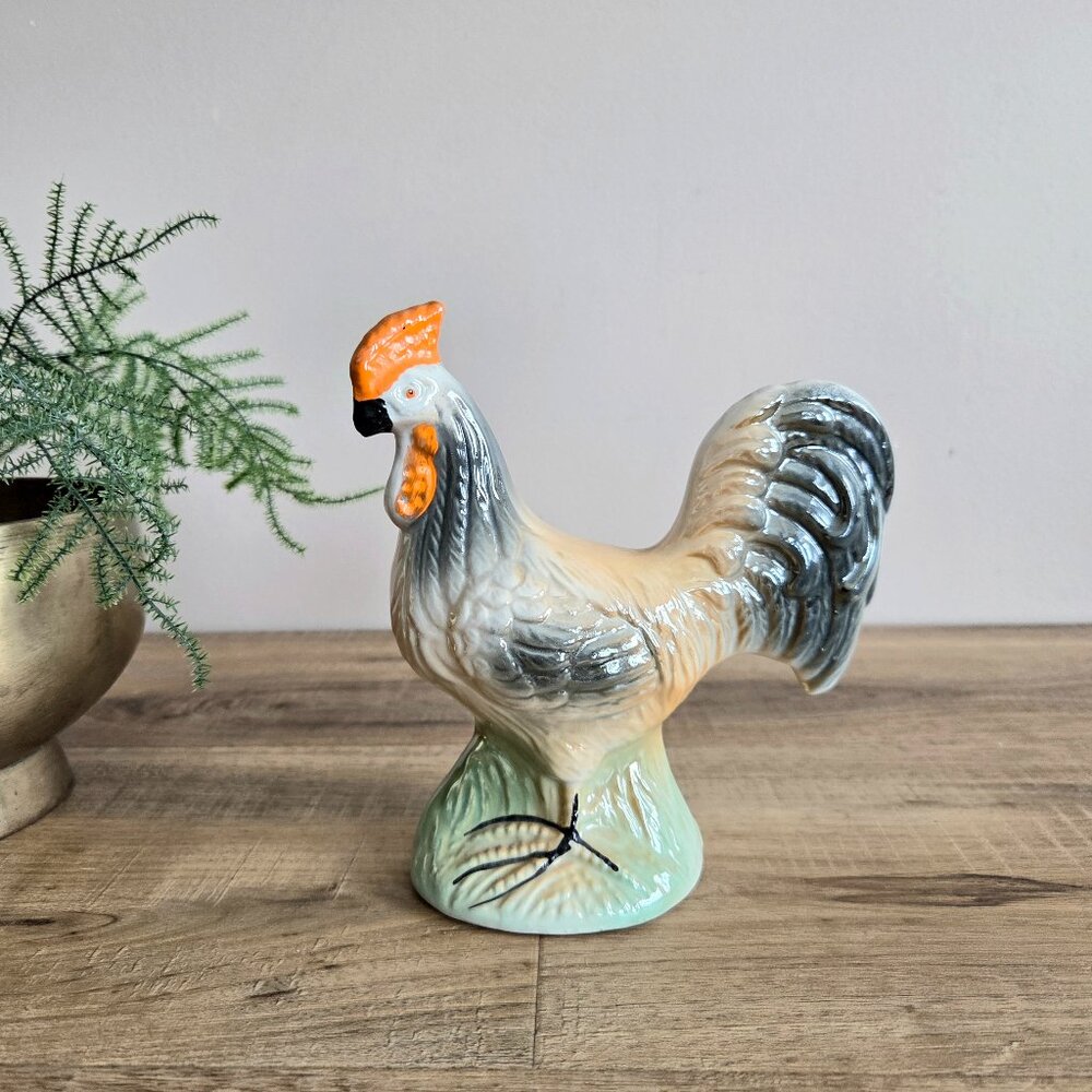 Vintage 1980s Iridescent Lusterware Rooster Ceramic Figurine Farmhouse Decor